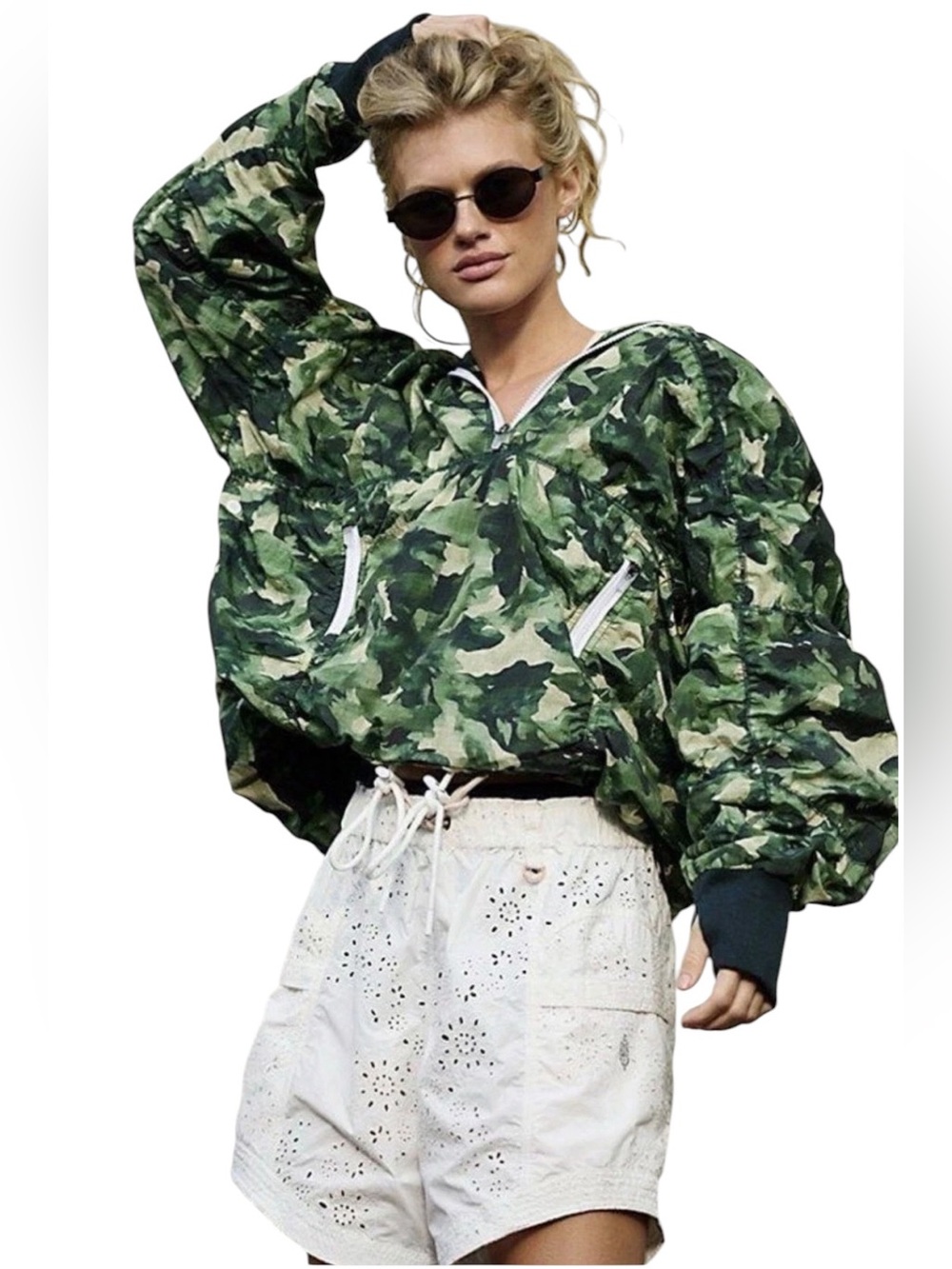 Free People Happy Camper Colorblock Pullover Camo size L